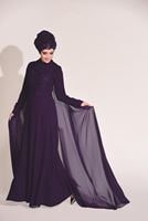 Hijab clothing PURPLE Guipure Detailed Evening Dress T 8252