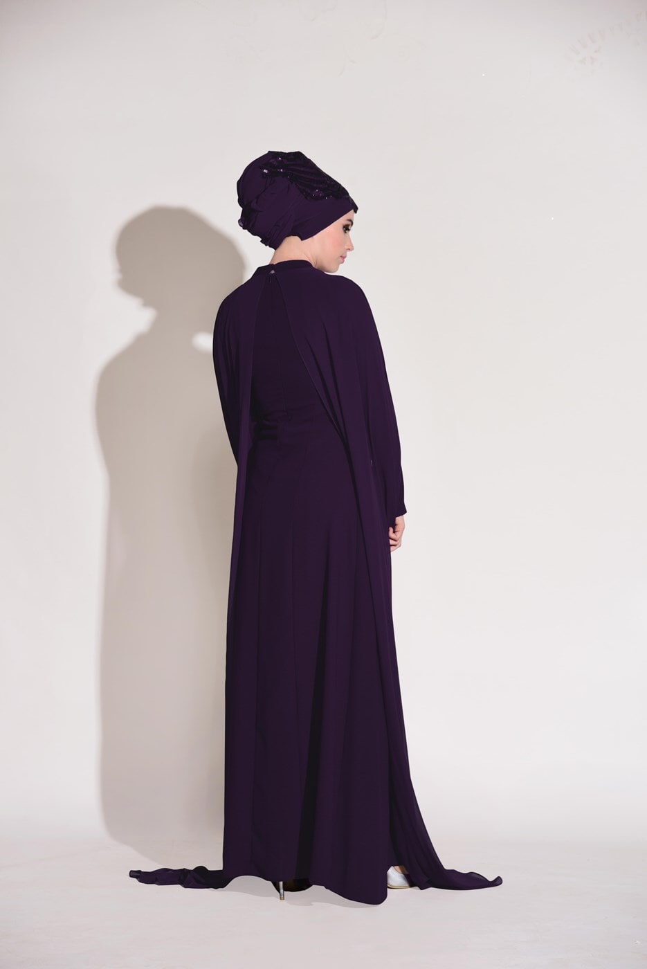 Hijab clothing PURPLE Guipure Detailed Evening Dress T 8252