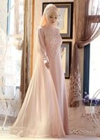 Tesettür giyim PUDRA GÜPÜR DETAYLI ABİYE ELBİSE 8252 