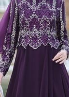 Tesettür giyim MOR İŞLEMELİ ŞİFON ABİYE ELBİSE 8608