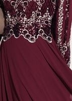 Tesettür giyim BORDO İŞLEMELİ ŞİFON ABİYE ELBİSE 8608