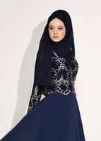 Tesettür giyim LACİVERT İŞLEMELİ ŞİFON ABİYE ELBİSE 8608