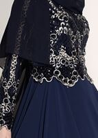 Tesettür giyim LACİVERT İŞLEMELİ ŞİFON ABİYE ELBİSE 8608