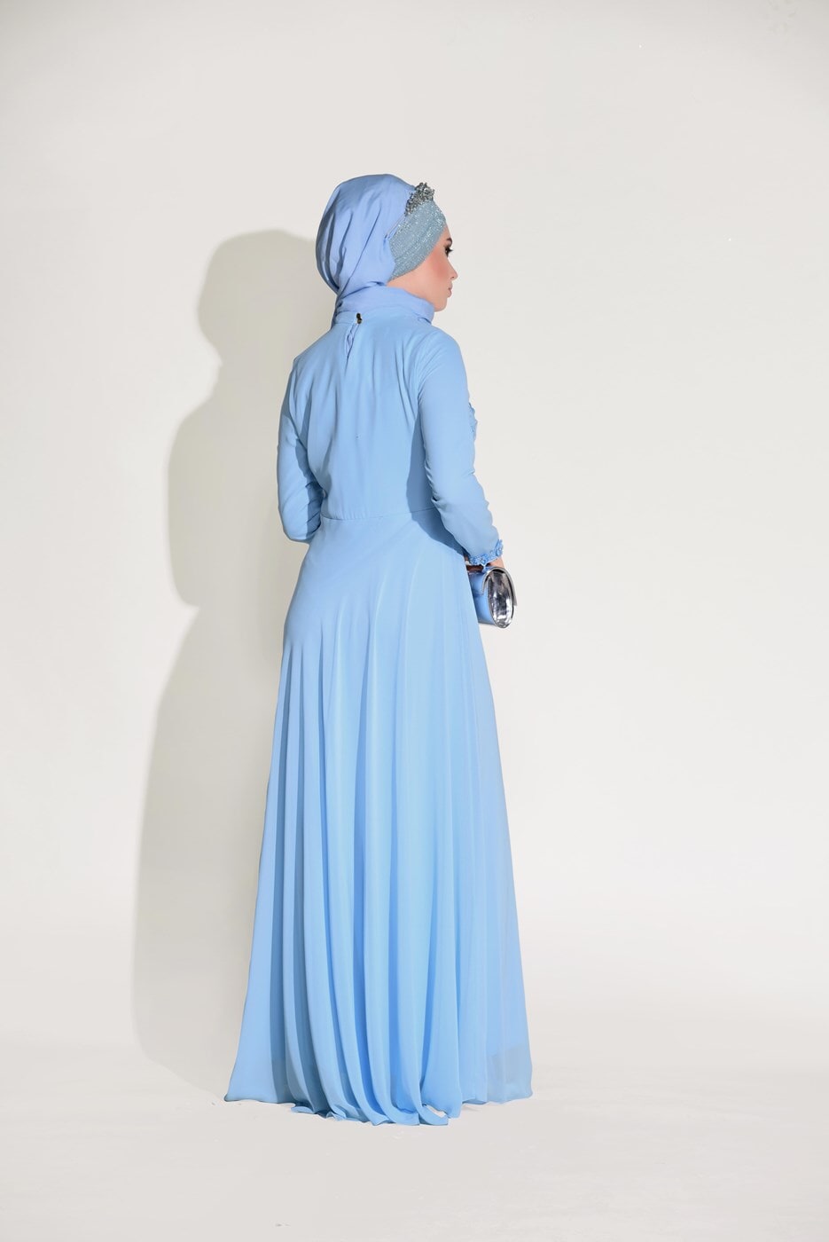 Hijab clothing BLUE  LACE DETAILED EVENING DRESS 8714