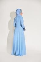Hijab clothing BLUE  LACE DETAILED EVENING DRESS 8714