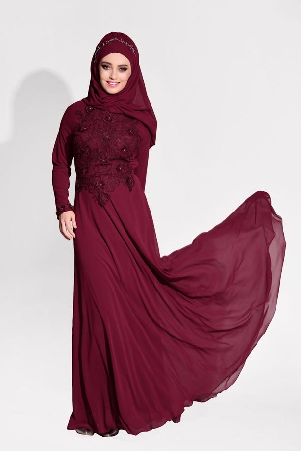 Vêtements hijab   LACE DETAILED EVENING DRESS 8714 - TRENDTESETTÜR