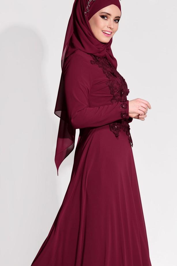 Vêtements hijab   LACE DETAILED EVENING DRESS 8714 - TRENDTESETTÜR