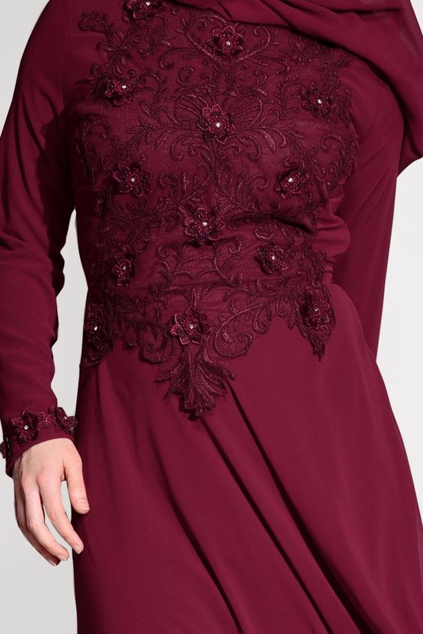 Vêtements hijab   LACE DETAILED EVENING DRESS 8714 - TRENDTESETTÜR