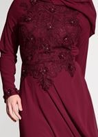 Hijab clothing CLARET RED  LACE DETAILED EVENING DRESS 8714