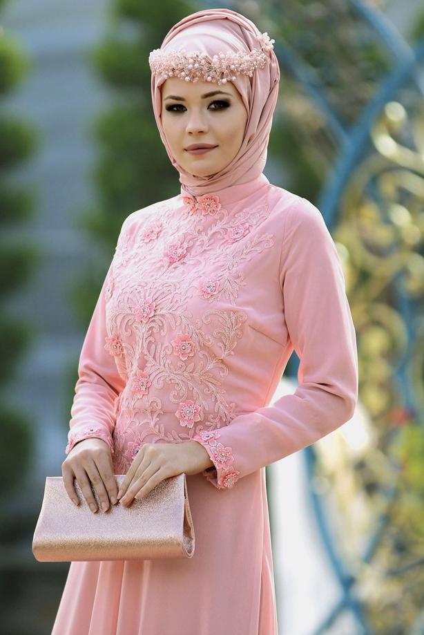 Vêtements hijab   LACE DETAILED EVENING DRESS 8714 - TRENDTESETTÜR