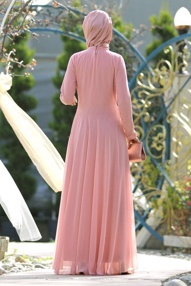 Vêtements hijab   LACE DETAILED EVENING DRESS 8714 - TRENDTESETTÜR