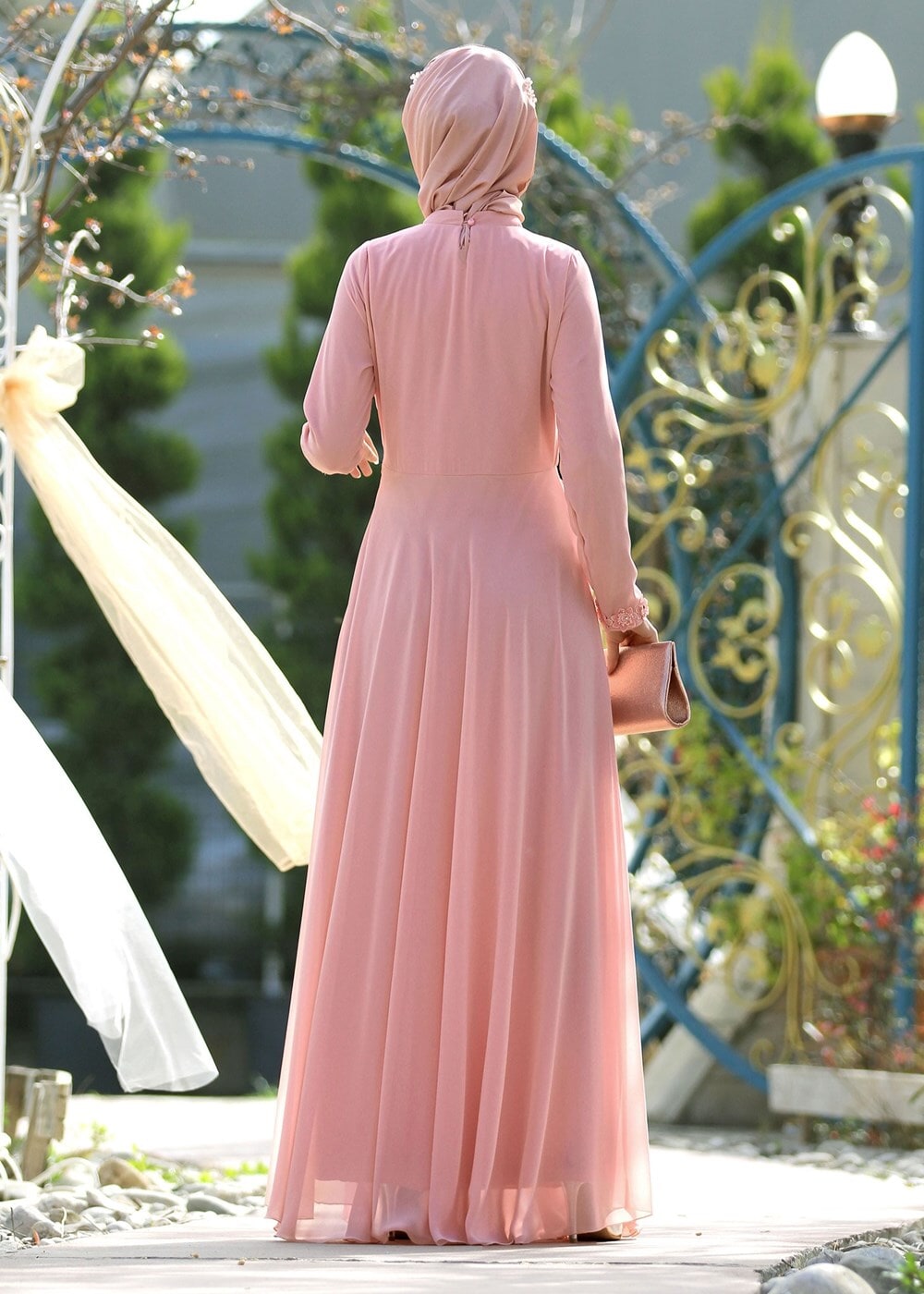 Hijab clothing POWDER  LACE DETAILED EVENING DRESS 8714