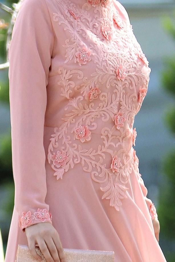 Vêtements hijab   LACE DETAILED EVENING DRESS 8714 - TRENDTESETTÜR