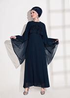 Tesettür giyim LACİVERT PELERİN DETAYLI ABİYE ELBİSE 9103