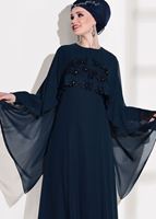 Tesettür giyim LACİVERT PELERİN DETAYLI ABİYE ELBİSE 9103