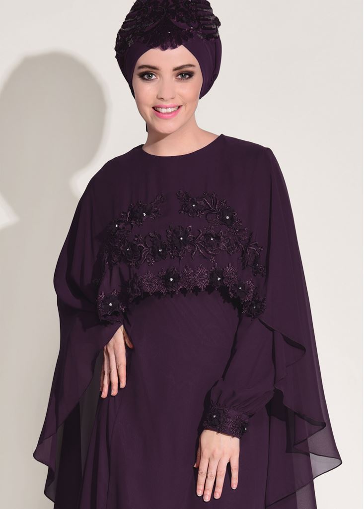 Tesettür giyim MÜRDÜM PELERİN DETAYLI ABİYE ELBİSE 9103