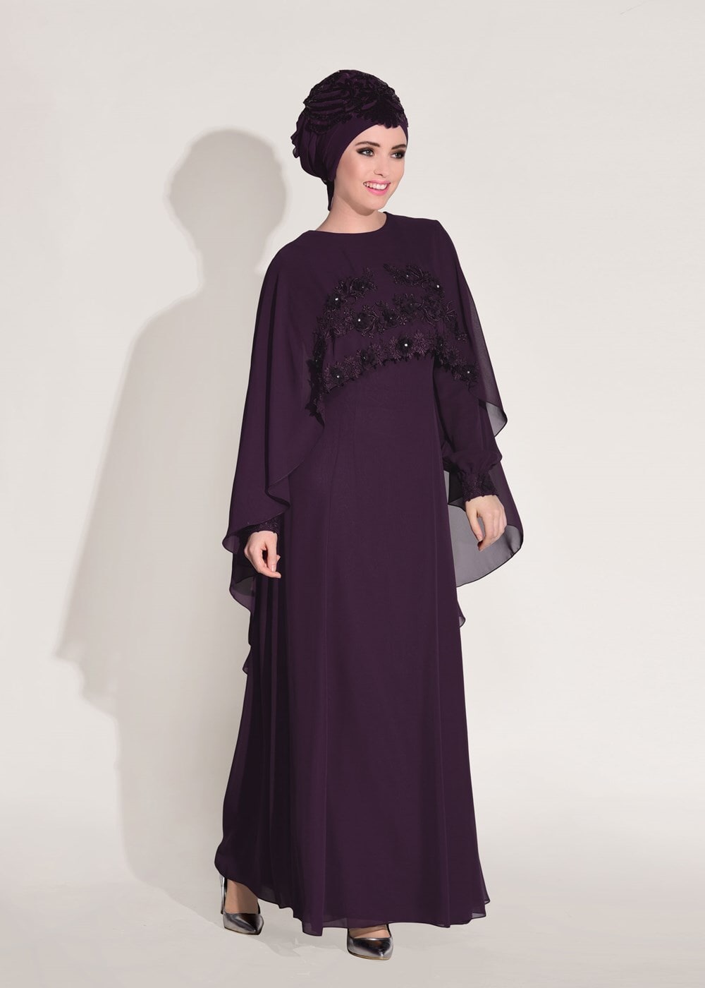 Tesettür giyim MÜRDÜM PELERİN DETAYLI ABİYE ELBİSE 9103