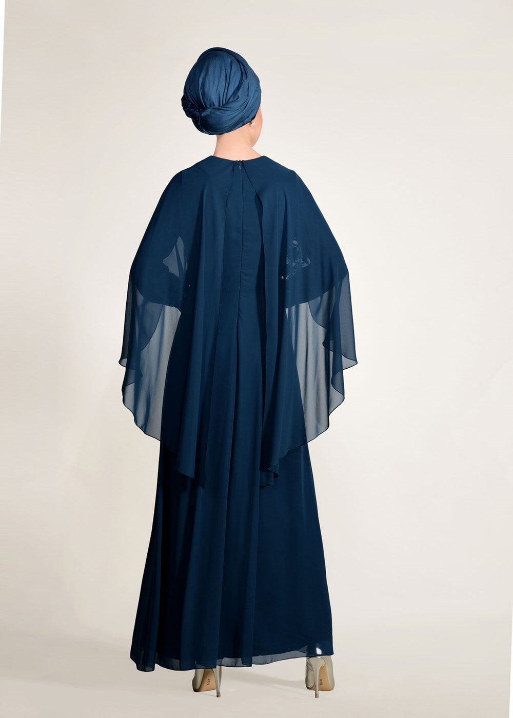 Tesettür giyim MAVİ PELERİN DETAYLI ABİYE ELBİSE 9103
