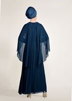 Tesettür giyim MAVİ PELERİN DETAYLI ABİYE ELBİSE 9103