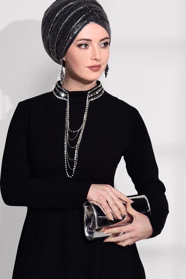 Vêtements hijab  EMBROIDERED NIGHT DRESS 9372  - TRENDTESETTÜR