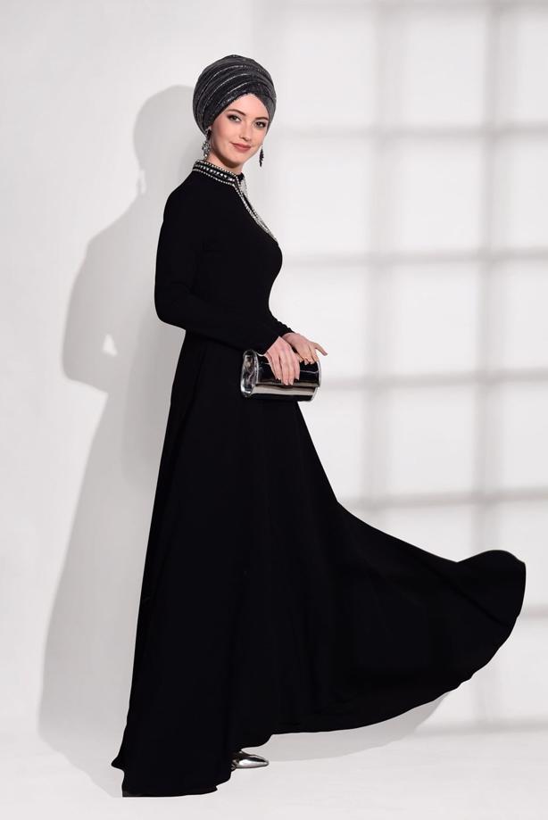 Vêtements hijab  EMBROIDERED NIGHT DRESS 9372  - TRENDTESETTÜR