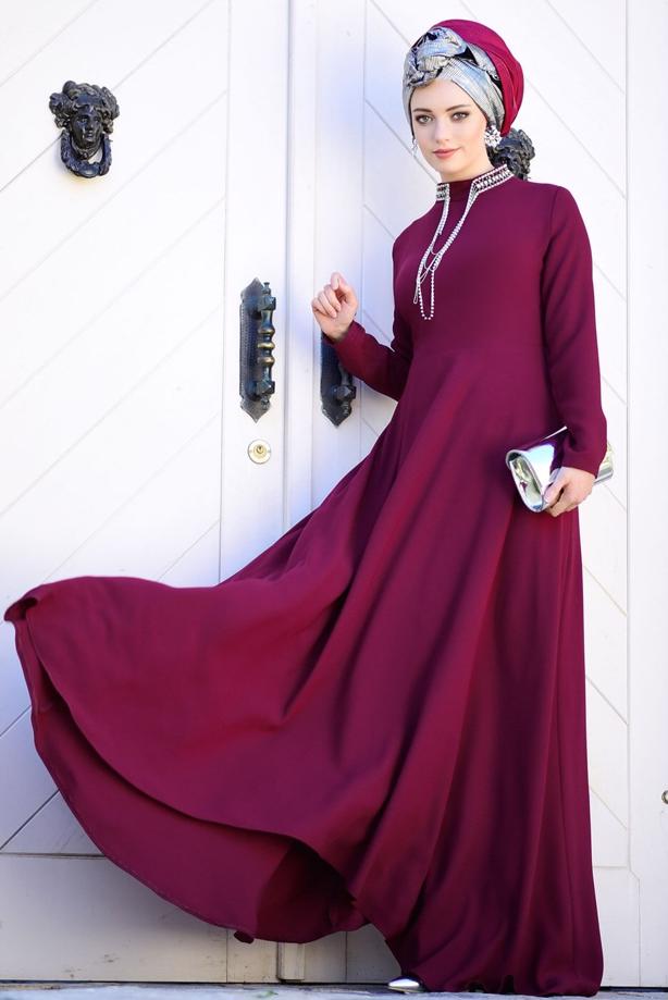 Vêtements hijab  EMBROIDERED NIGHT DRESS 9372  - TRENDTESETTÜR