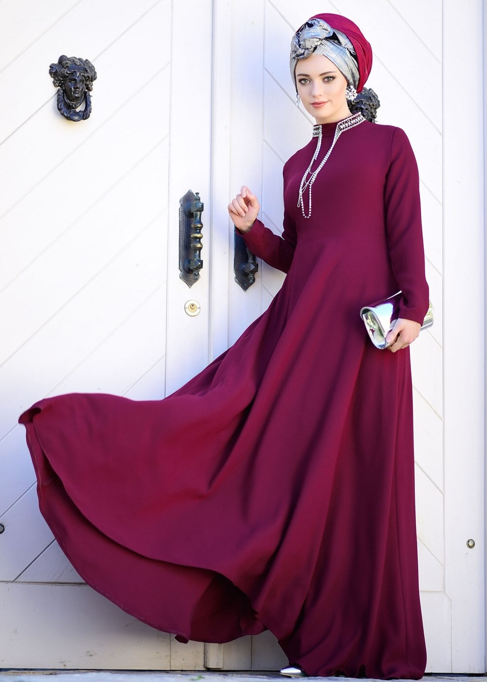 Vêtements hijab POURPRE ROBE DE NUIT BRODÉE 9372