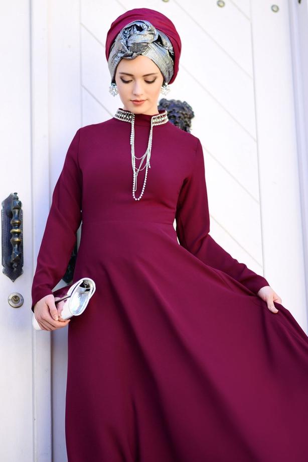 Vêtements hijab  EMBROIDERED NIGHT DRESS 9372  - TRENDTESETTÜR