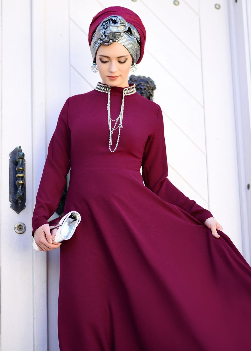 Vêtements hijab POURPRE ROBE DE NUIT BRODÉE 9372