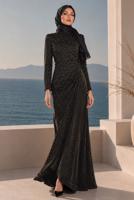 Hijab-Kleidung GOLD ABENDKLEID MIT GÜRTEL T 9565