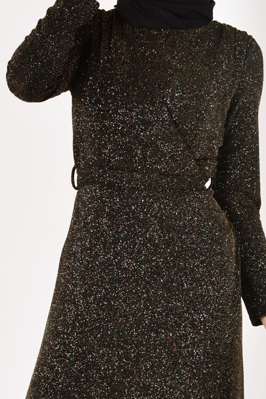 Vêtements hijab OR T 9565 Mısra-Simli Kumaş Detaylı Abiye Elbise