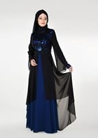 Tesettür giyim SİYAH PUL PAYETLİ TÜL DETAYLI ABİYE ELBİSE 9597