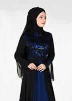 Tesettür giyim SİYAH PUL PAYETLİ TÜL DETAYLI ABİYE ELBİSE 9597