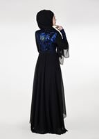 Tesettür giyim SİYAH PUL PAYETLİ TÜL DETAYLI ABİYE ELBİSE 9597