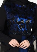 Tesettür giyim SİYAH PUL PAYETLİ TÜL DETAYLI ABİYE ELBİSE 9597