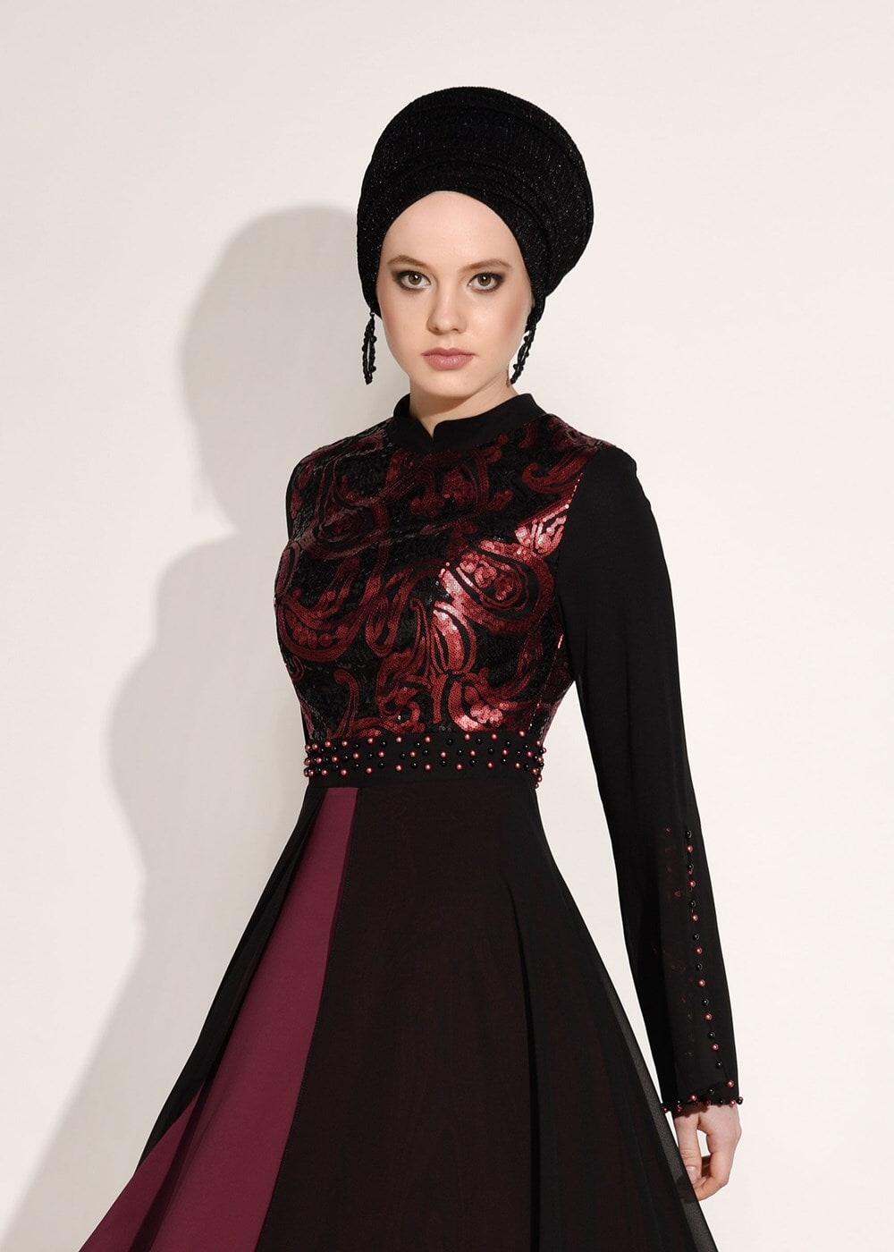 Tesettür giyim SİYAH PUL PAYETLİ TÜL DETAYLI ABİYE ELBİSE 9597