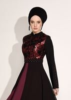 Tesettür giyim SİYAH PUL PAYETLİ TÜL DETAYLI ABİYE ELBİSE 9597