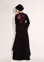 Tesettür giyim SİYAH PUL PAYETLİ TÜL DETAYLI ABİYE ELBİSE 9597