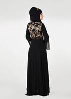 Tesettür giyim SİYAH PUL PAYETLİ TÜL DETAYLI ABİYE ELBİSE 9597