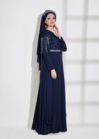 Tesettür giyim LACİVERT KOLLARI SİM SAÇAK DETAYLI ABİYE ELBİSE 9608 