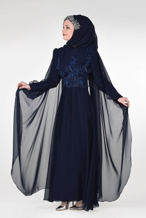 Vêtements hijab  Cape Detailed Evening Dress 4881  - TRENDTESETTÜR