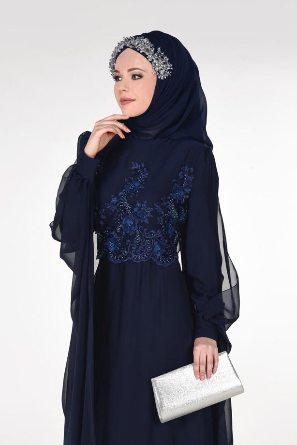 Vêtements hijab  Cape Detailed Evening Dress 4881  - TRENDTESETTÜR