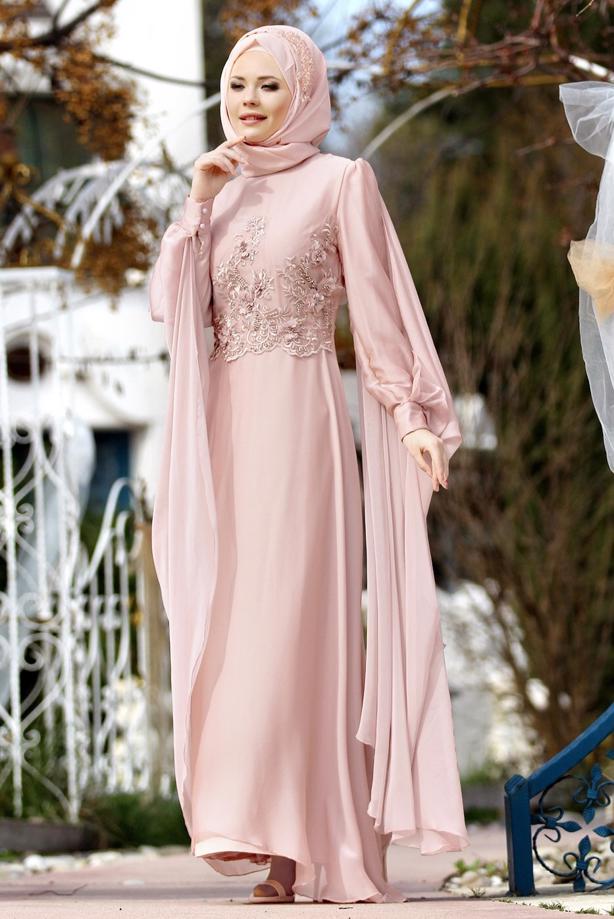 Vêtements hijab  Cape Detailed Evening Dress 4881  - TRENDTESETTÜR