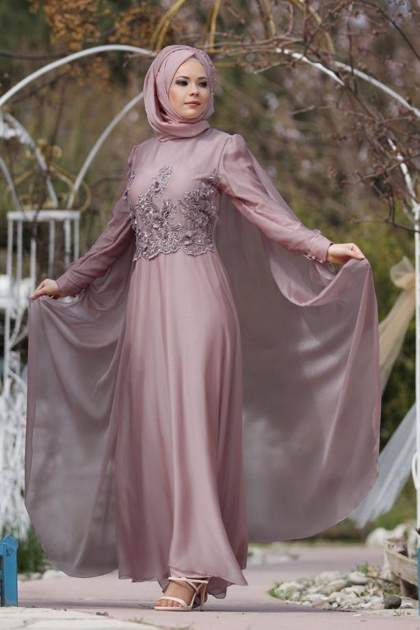 Vêtements hijab  Cape Detailed Evening Dress 4881  - TRENDTESETTÜR