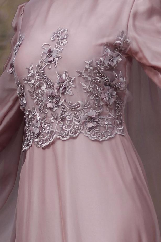 Tesettür giyim  PELERİN DETAYLI ABİYE ELBİSE 4881  - TRENDTESETTÜR