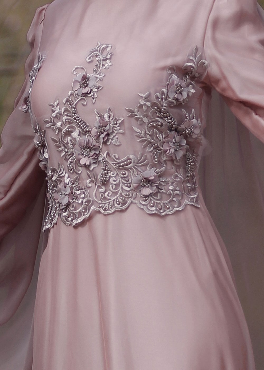 Hijab clothing PINK Cape Detailed Evening Dress 4881 