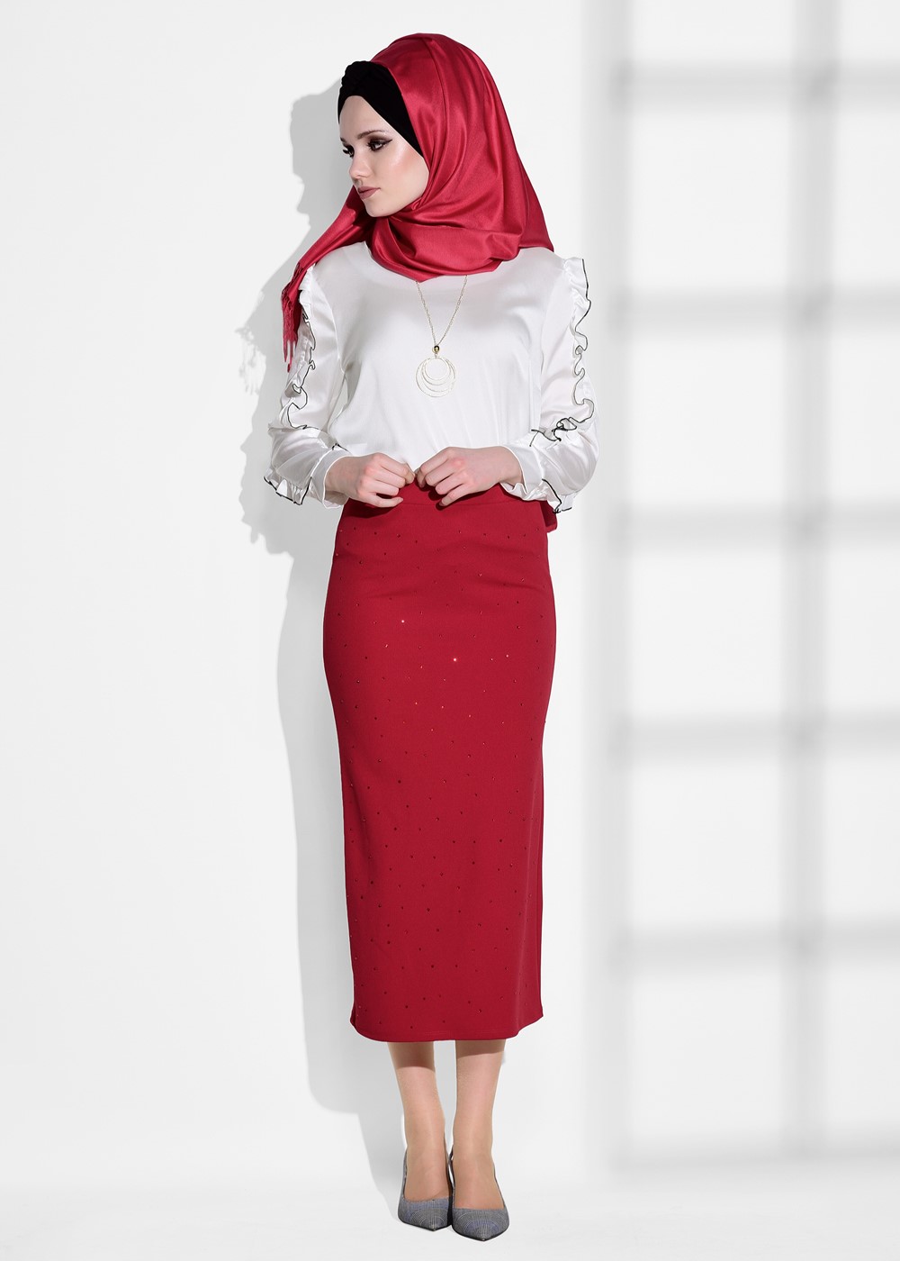 Vêtements hijab ÉCRU CHEMISIER À VOLANTS 062310