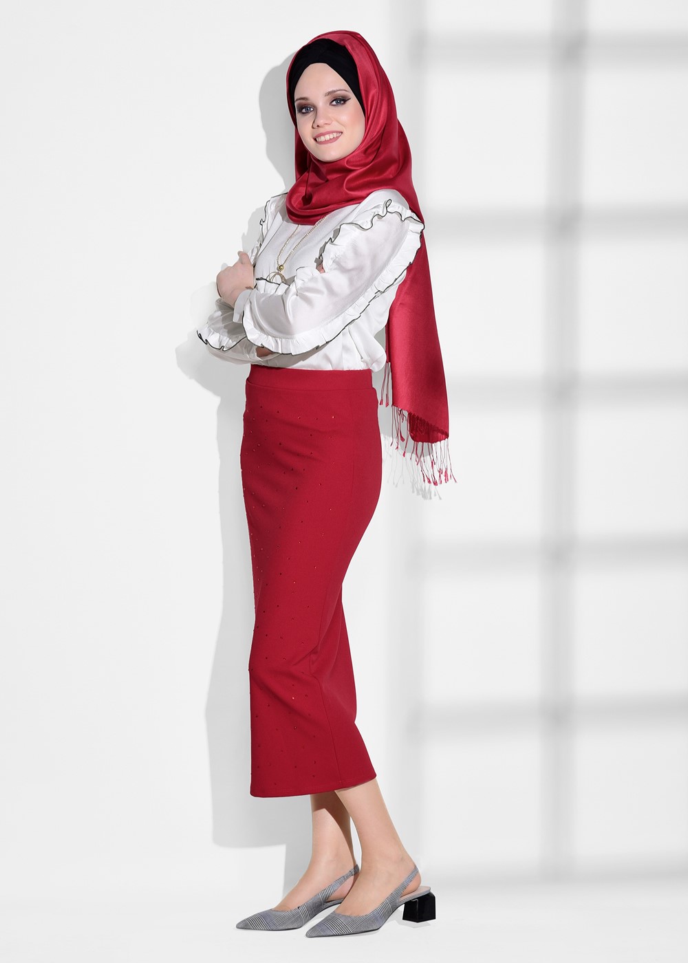 Vêtements hijab ÉCRU CHEMISIER À VOLANTS 062310