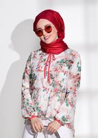 Tesettür giyim KREM DESENLİ ÖNÜ BAĞCIKLI BLUZ 4517-1 