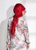 Tesettür giyim KREM DESENLİ ÖNÜ BAĞCIKLI BLUZ 4517-1 